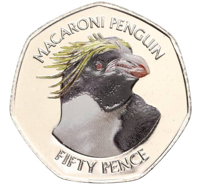 Монета 50 пенсов 2018 года Фолклендские острова «Золотоволосый пингвин» (Цветное покрытие) (Артикул M2-60694)
