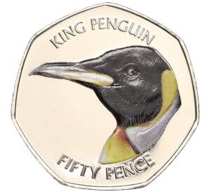 50 пенсов 2018 года Фолклендские острова «Королевский пингвин» (Цветное покрытие)