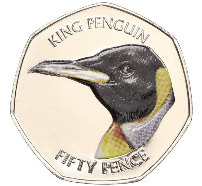 Монета 50 пенсов 2018 года Фолклендские острова «Королевский пингвин» (Цветное покрытие) (Артикул M2-60695)