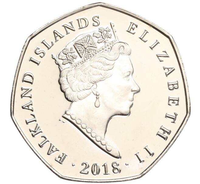 Монета 50 пенсов 2018 года Фолклендские острова «Субантарктический пингвин» (Цветное покрытие) (Артикул M2-60696)