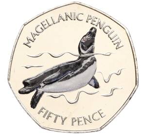 50 пенсов 2017 года Фолклендские острова «Магелланов пингвин» (Цветное покрытие)