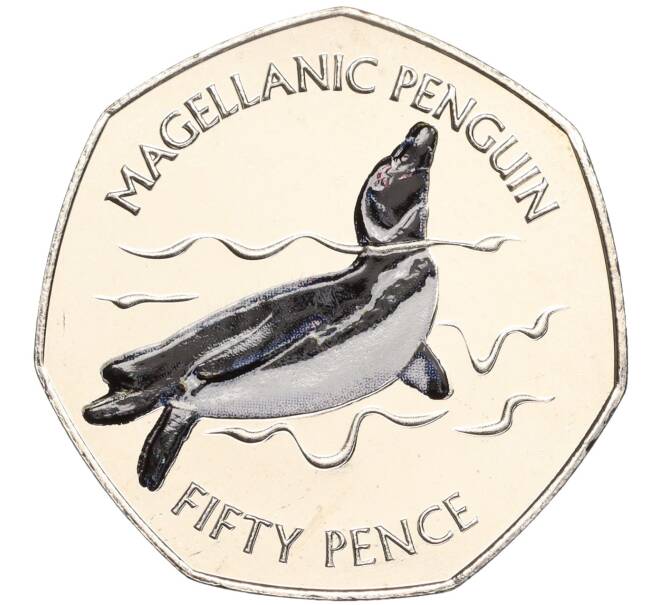 Монета 50 пенсов 2017 года Фолклендские острова «Магелланов пингвин» (Цветное покрытие) (Артикул M2-60698)
