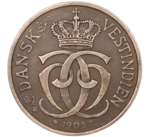 2 цента (10 бит) 1905 года Датская Вест-Индия
