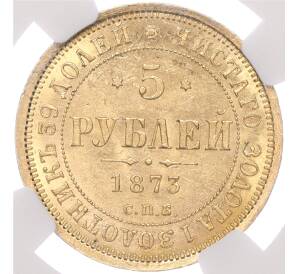 5 рублей 1873 года СПБ НI — в слабе NGC (MS62)