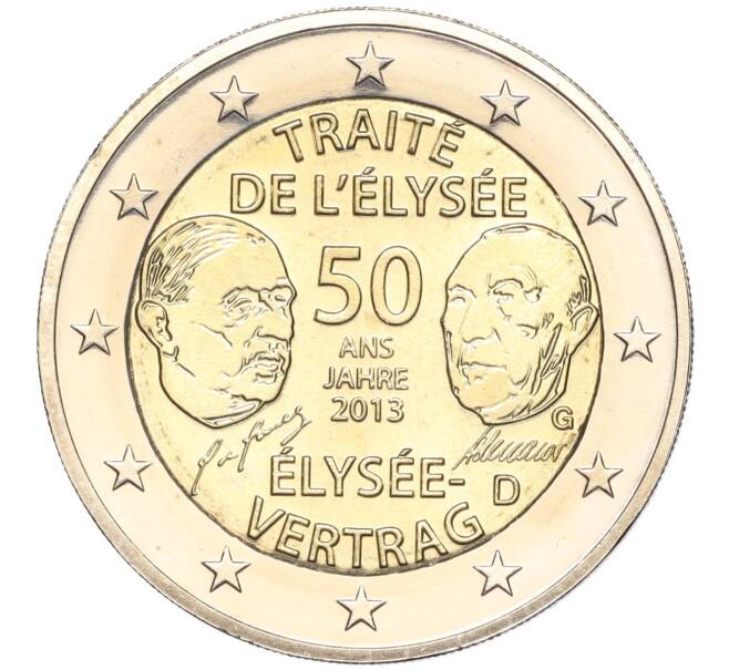 Монета 2 евро 2013 года G Германия «50 лет подписанию Елисейского договора» (Артикул M2-62231)