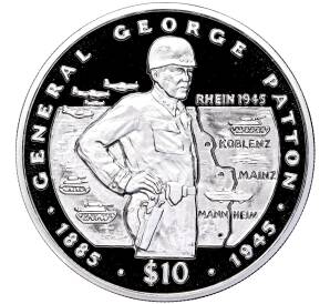 10 долларов 1995 года Либерия «Вторая Мировая война — Джордж Смит Паттон»