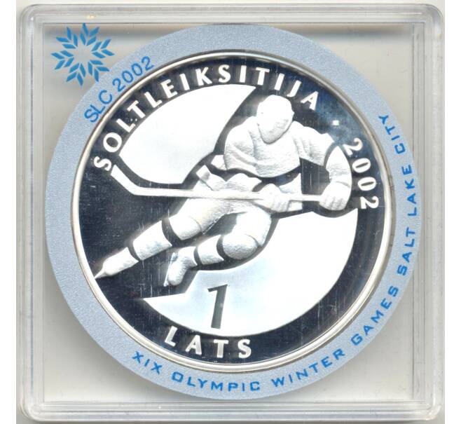 Монета 1 лат 2001 года Латвия «XIX зимние Олимпийские Игры 2002 в Солт-Лейк-Сити — Хоккей» (Артикул M2-62609)