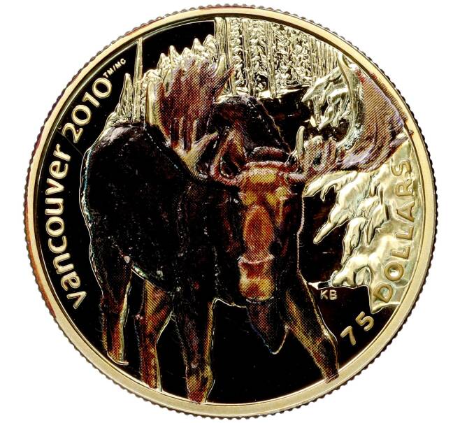 Монета 75 долларов 2009 года Канада «XXI зимние Олимпийские Игры 2010 в Ванкувере — Лось» (Артикул M2-63694)