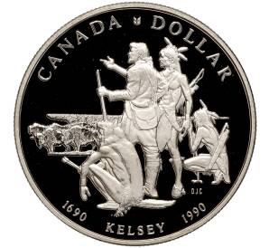 1 доллар 1990 года Канада «300 лет путешествию Генри Келси» — Фото №1
