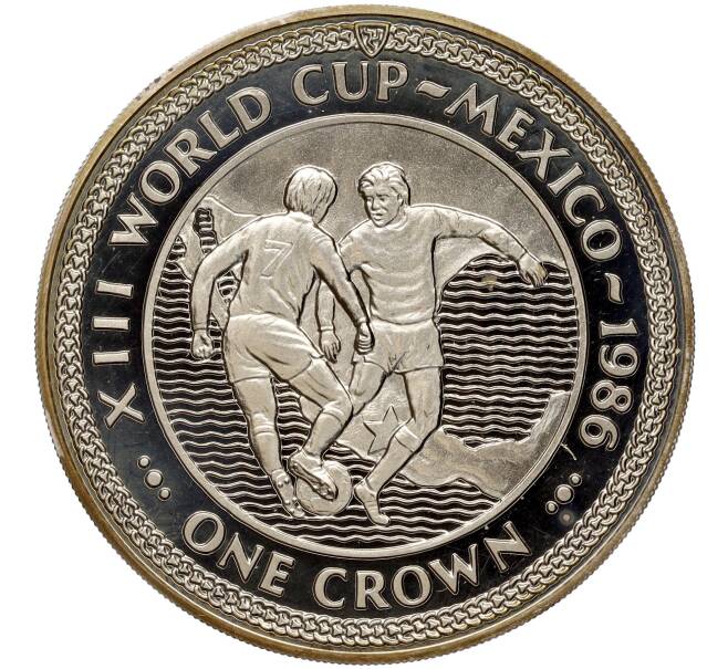 Монета 1 крона 1986 года Остров Мэн «Чемпионат мира по футболу 1986 в Мексике» (Артикул M2-63933)