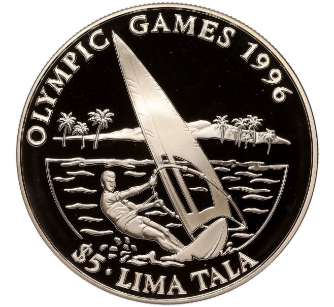 Монета 5 тала 1994 года Токелау «XXVI летние Олимпийские Игры 1996 в Атланте — Парусный спорт» (Артикул M2-64142)