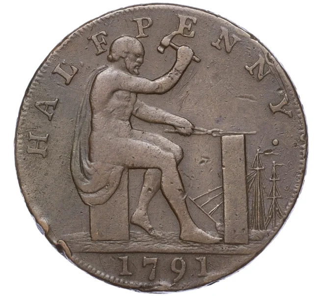 Монета Токен 1/2 пенни 1791 года Великобритания (Уоркшир — Джон Вилкинсон) (Артикул K11-93777)