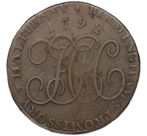 Токен 1/2 пенни 1792 года Великобритания (Бирмингем)