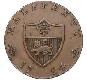 Токен 1/2 пенни 1794 года Великобритания (Ланкашир-Ланкастер — Джон Гонт) — Фото №2
