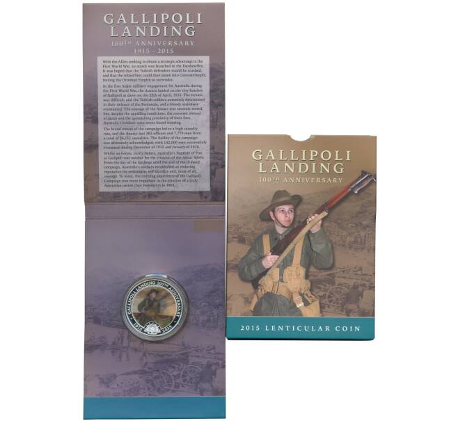 Монета 1 доллар 2015 года Ниуэ «100 лет Первой Мировой войне — Высадка в Галлиполи» (в буклете) (Артикул M2-65470)