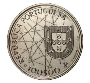 100 эскудо 1989 года Португалия «Золотой век открытий — Открытие Азорских островов» — Фото №2
