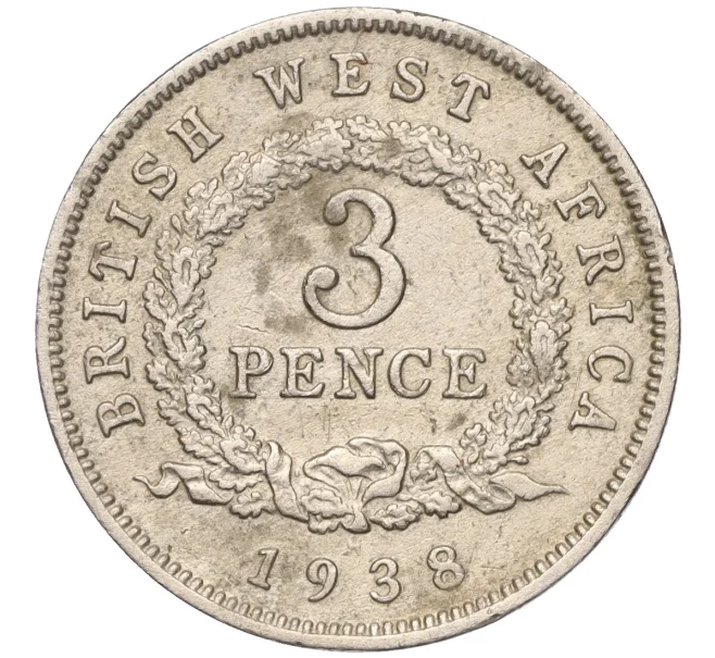 Монета 3 пенса 1938 года Н Британская Западная Африка (Артикул K11-95803)