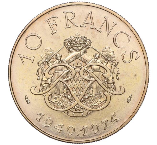 Монета 10 франков 1974 года Монако «25 лет правления Ренье III» (Артикул M2-65889)