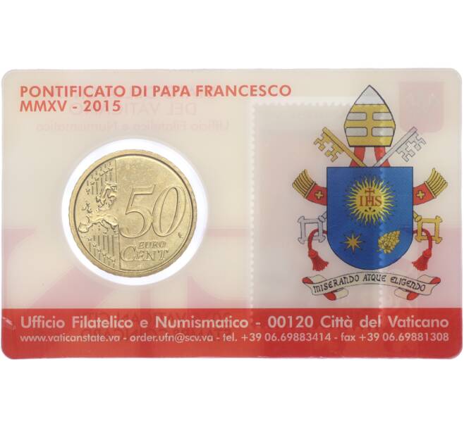 Монета 50 евроцентов 2015 года Ватикан (в блистере с почтовой маркой) (Артикул: M2-65923) — Фото №2