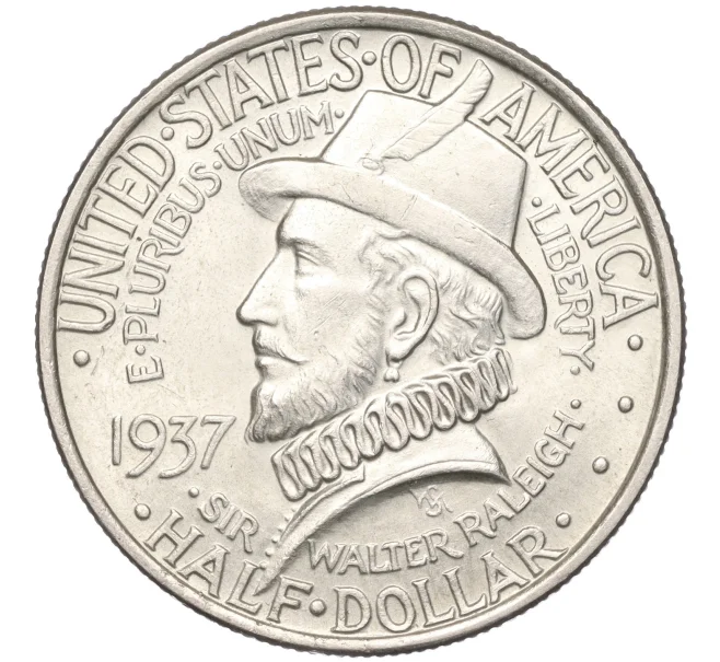 Монета 1/2 доллара (50 центов) 1937 года США «350 лет колонии Роанок» (Артикул M2-66104)