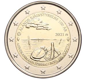 2 евро 2021 года Финляндия «100 лет самоуправлению в Аландском регионе» — Фото №1