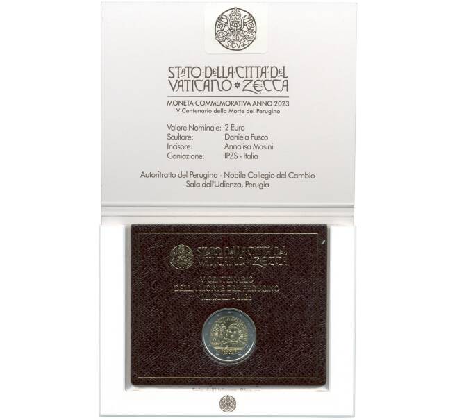 Монета 2 евро 2023 года Ватикан «500 лет со дня смерти Пьетро Перуджино» (в буклете) (Артикул M2-66429)