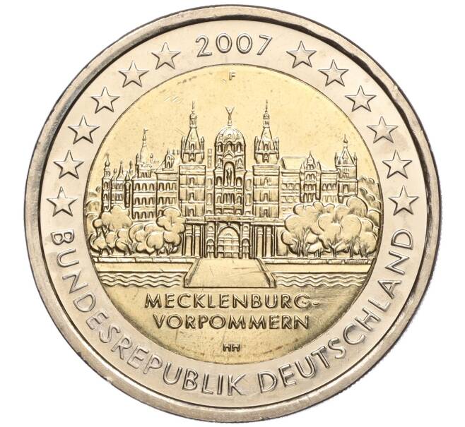 Монета 2 евро 2007 года F Германия «Федеральные земли Германии — Мекленбург-Передняя Померания (Шверинский Замок)» (Артикул M2-66460)