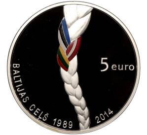 5 евро 2014 года Латвия «25 лет Балтийскому пути»