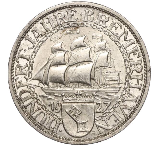 Монета 3 рейхсмарки 1927 года Германия «100 лет Бремерхафену» (Артикул: M2-66714) — Фото №1