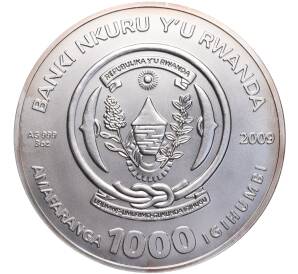1000 франков 2009 года Руанда «Знаки зодиака — Водолей»