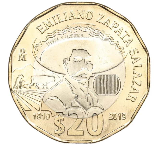 Монета 20 песо 2019 года Мексика «100 лет со дня смерти Эмилиано Сапаты Саласара» (Артикул M2-67299)