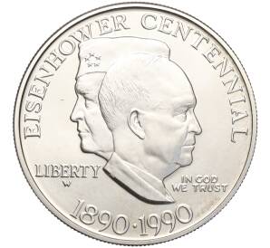 1 доллар 1990 года W США «100 лет со дня рождения Эйзенхауэра» — Фото №1
