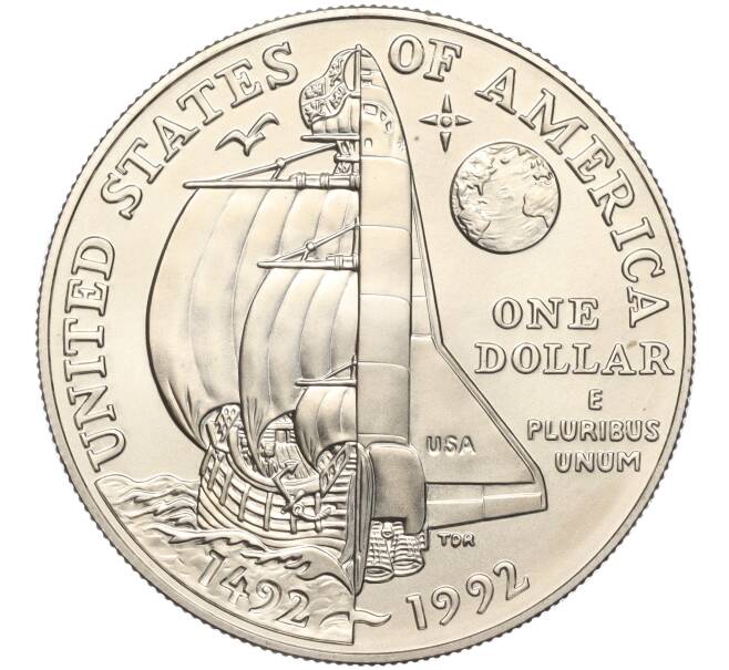 Монета 1 доллар 1992 года D США «500 лет путешествию Колумба» (Артикул K11-101104)