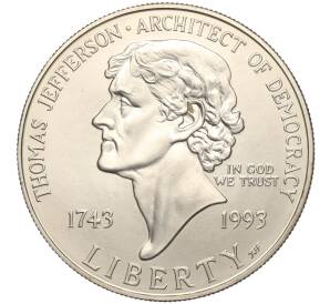 1 доллар 1993 года P США «250 лет со дня рождения Томаса Джефферсона»