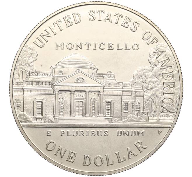 Монета 1 доллар 1993 года P США «250 лет со дня рождения Томаса Джефферсона» (Артикул K11-101107)
