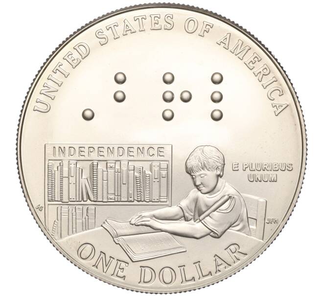 Монета 1 доллар 2009 года P США «200 лет со дня рождения Луи Брайля» (Артикул K11-101130)
