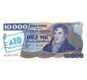 10 аустралей 1985 года Аргентина (Надпечатка на 10000 песо)