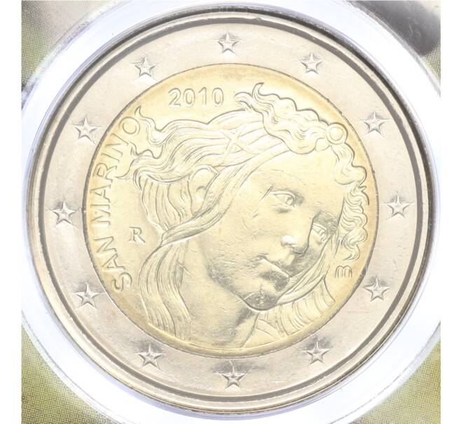 Монета 2 евро 2010 года Сан-Марино «500 лет со дня смерти Сандро Боттичелли» (в буклете) (Артикул M2-67340)