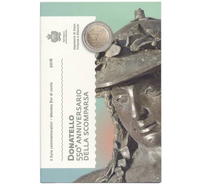 Монета 2 евро 2016 года Сан-Марино «550 лет со дня смерти Донателло»(в буклете) (Артикул M2-67344)