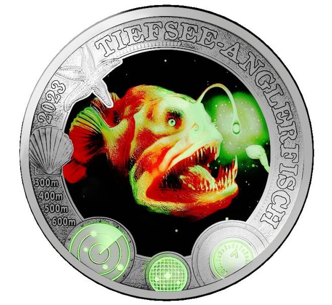 Монета 3 евро 2023 года Австрия «Светящаяся морская жизнь — Рыба удильщик (Морской черт)» (Артикул: M2-67347)