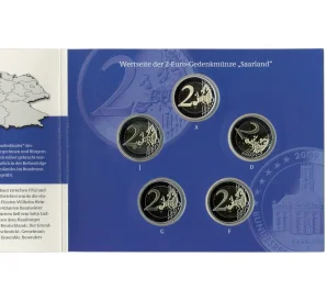 Набор монет из 5 монет 2009 года Германия «Федеральные земли Германии — Церковь Людвига в Саарбрюккен в Сааре» в буклете