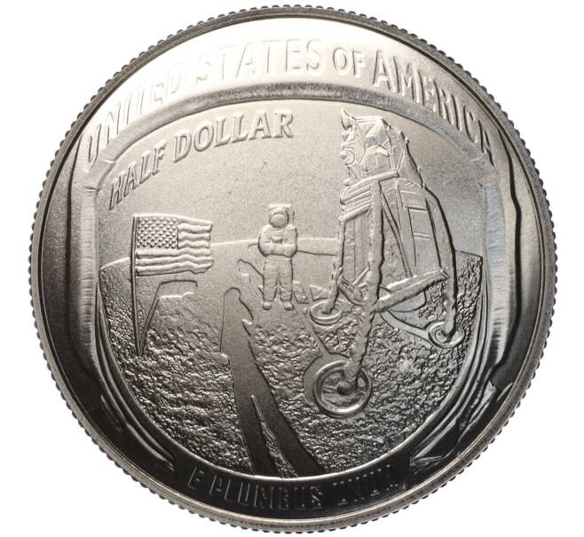 Монета 1/2 доллара (50 центов) 2019 года D США «50 лет высадке человека на Луну — Аполлон 11» (Артикул M2-67430)