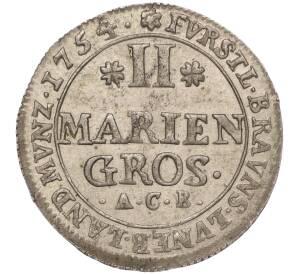 2 мариенгроша 1754 года Брауншвейг-Вольфенбюттель — Герцог Карл I — Фото №1