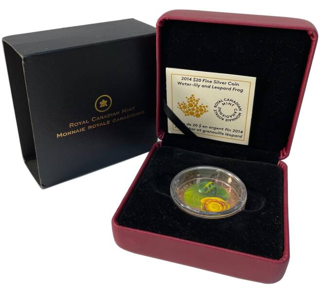Монета 20 долларов 2014 года Канада «Водяная лилия и леопардовая лягушка» (Артикул M2-67473)