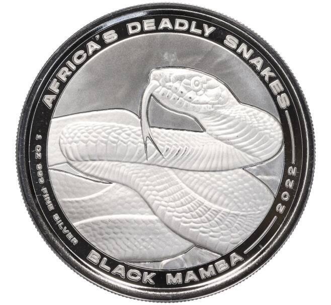 Монета 500 франков 2022 года Республика Конго «Смертоносные змеи Африки — Черная мамба» (Артикул M2-58429)