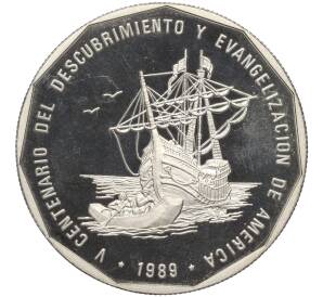 1 песо 1989 года Доминиканская республика «500 лет открытию и евангелизации Америки»