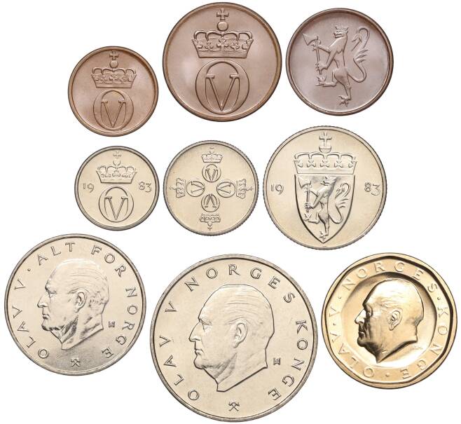 Набор из 9 монет 1972-1983 года Норвегия (Артикул M3-1263)
