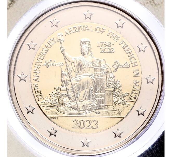 Монета 2 евро 2023 года Мальта «225-я годовщина прибытия французов на Мальту» (в буклете) (Артикул M2-67505)