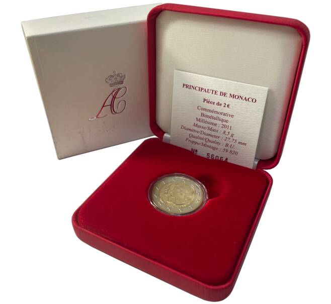 Монета 2 евро 2011 года Монако «Свадьба Князя Монако Альбера II и Шарлин Уиттсток» (Артикул: M2-67551)