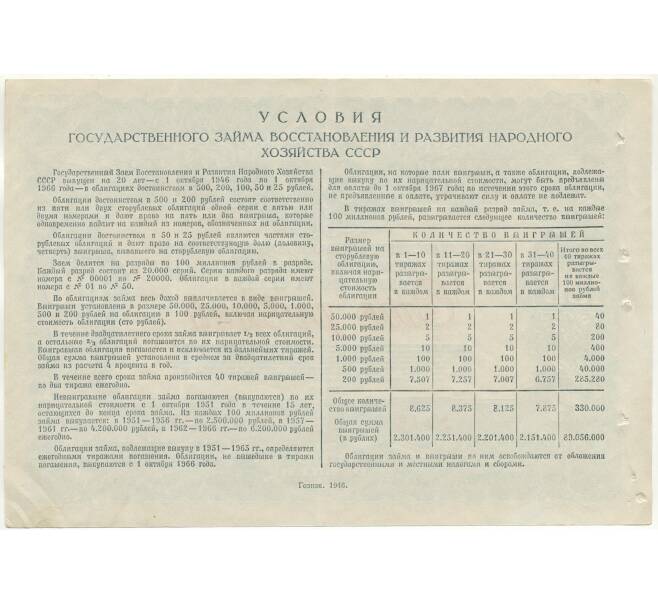 Облигация в 100 рублей 1946 года Государственный заем восстановления и развития народного хозяйства СССР (Артикул B1-10865)
